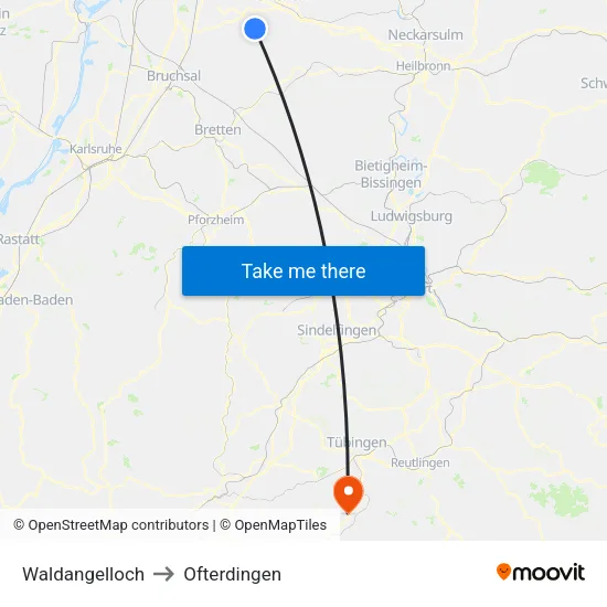 Waldangelloch to Ofterdingen map