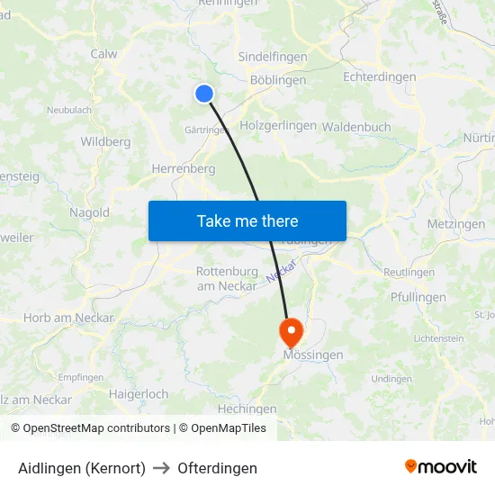 Aidlingen (Kernort) to Ofterdingen map