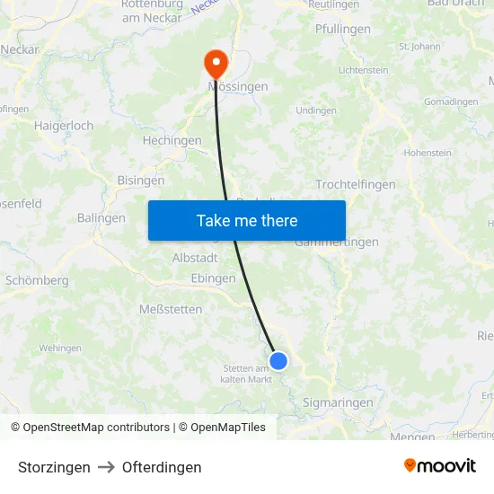 Storzingen to Ofterdingen map