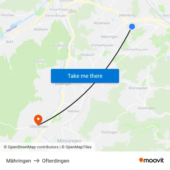 Mähringen to Ofterdingen map