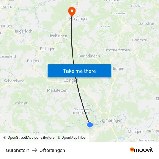 Gutenstein to Ofterdingen map