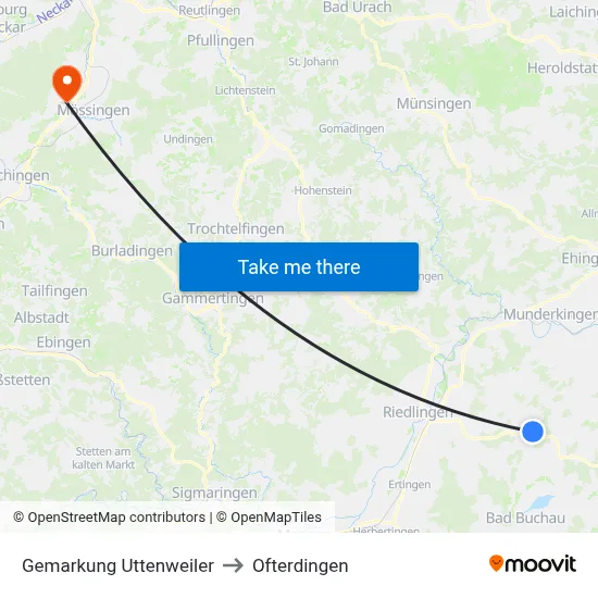 Gemarkung Uttenweiler to Ofterdingen map