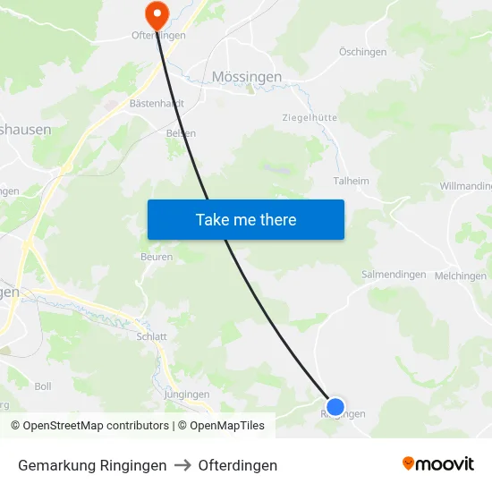 Gemarkung Ringingen to Ofterdingen map