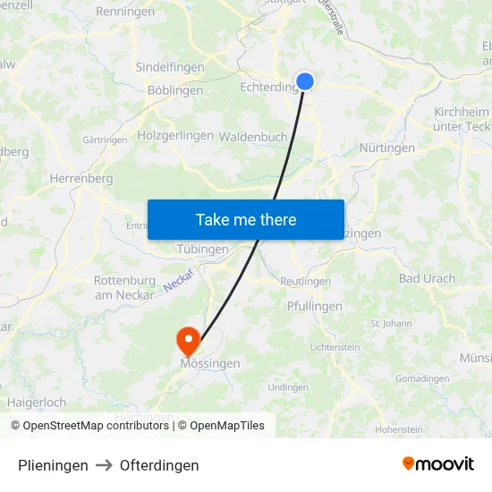 Plieningen to Ofterdingen map