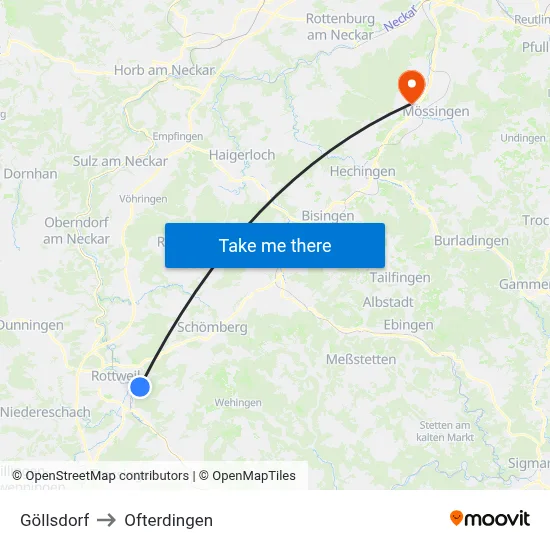 Göllsdorf to Ofterdingen map