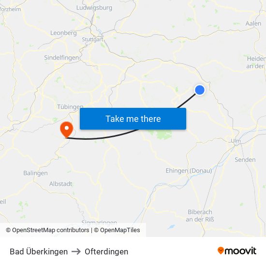 Bad Überkingen to Ofterdingen map