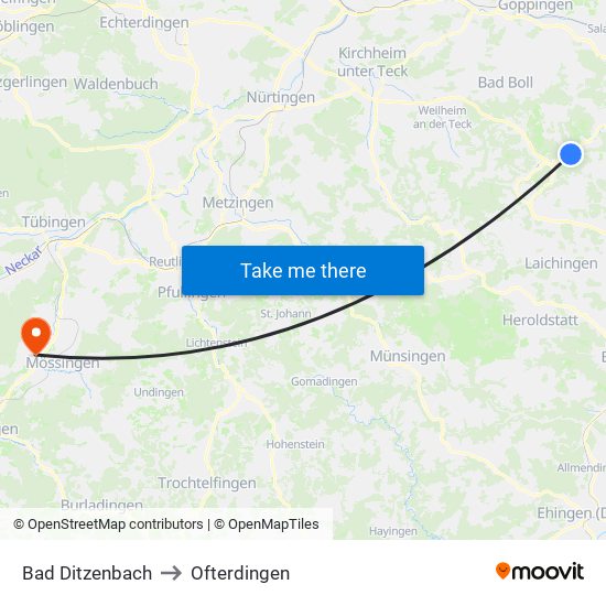 Bad Ditzenbach to Ofterdingen map