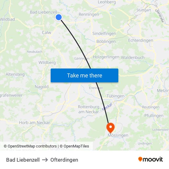 Bad Liebenzell to Ofterdingen map