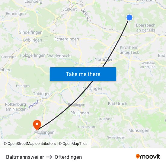 Baltmannsweiler to Ofterdingen map