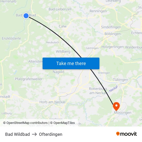 Bad Wildbad to Ofterdingen map