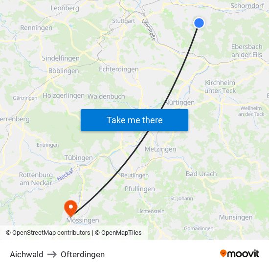 Aichwald to Ofterdingen map