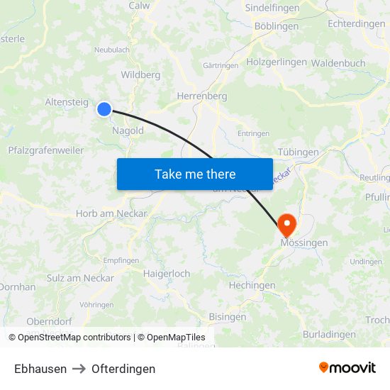 Ebhausen to Ofterdingen map
