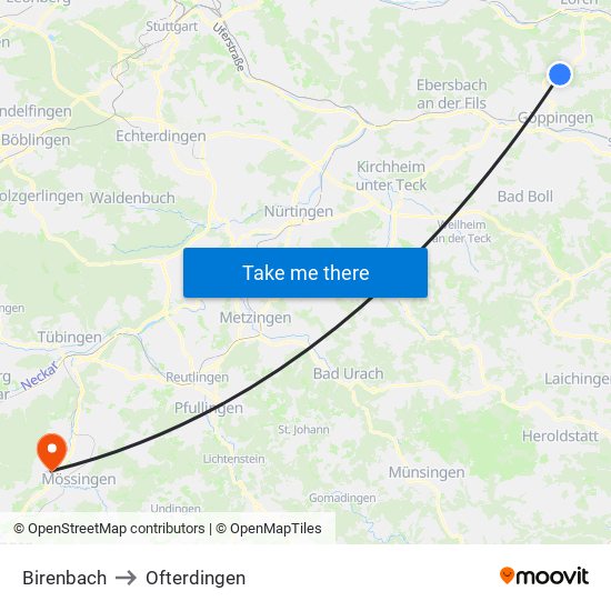 Birenbach to Ofterdingen map