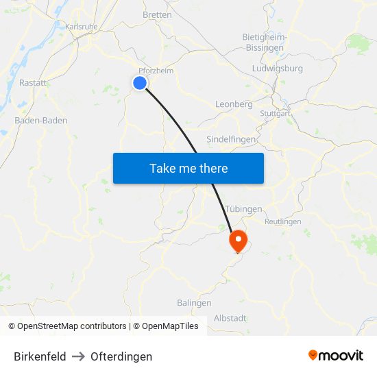 Birkenfeld to Ofterdingen map