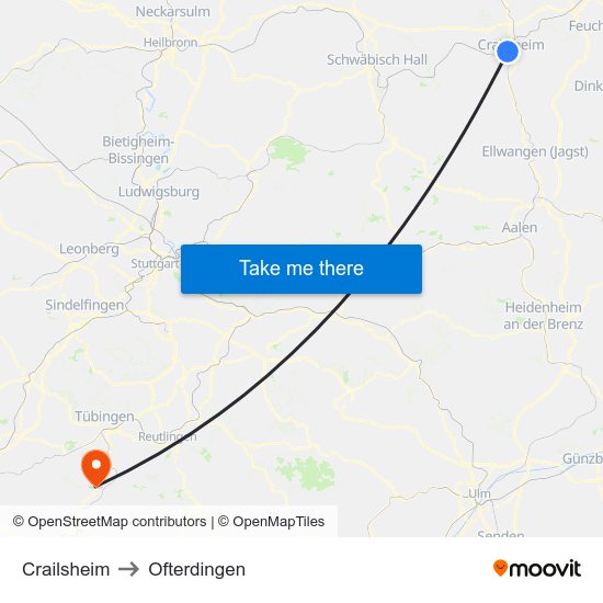 Crailsheim to Ofterdingen map