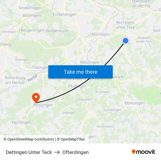 Dettingen Unter Teck to Ofterdingen map