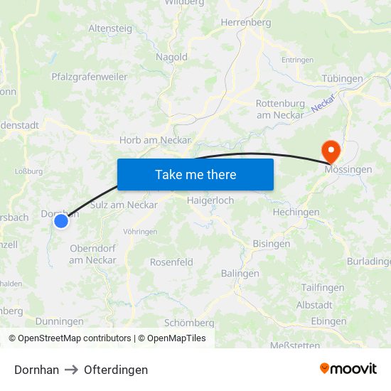 Dornhan to Ofterdingen map