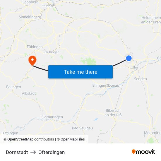 Dornstadt to Ofterdingen map