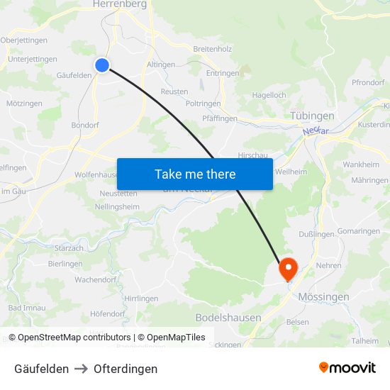Gäufelden to Ofterdingen map