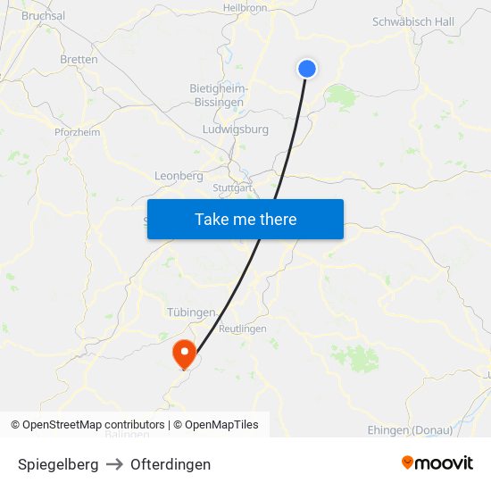 Spiegelberg to Ofterdingen map