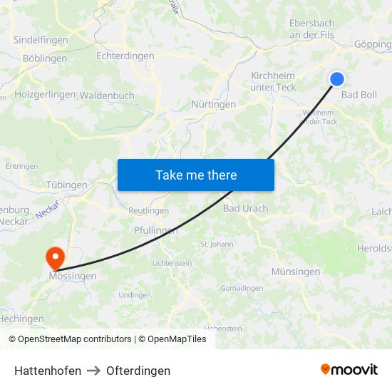 Hattenhofen to Ofterdingen map