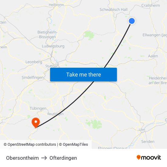 Obersontheim to Ofterdingen map