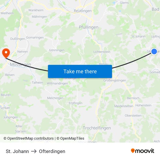 St. Johann to Ofterdingen map