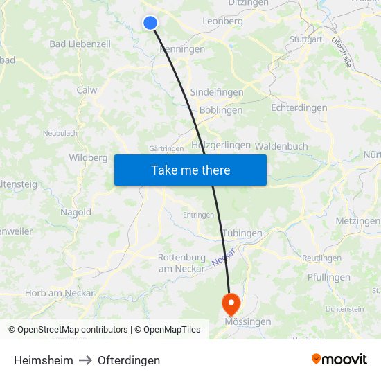 Heimsheim to Ofterdingen map