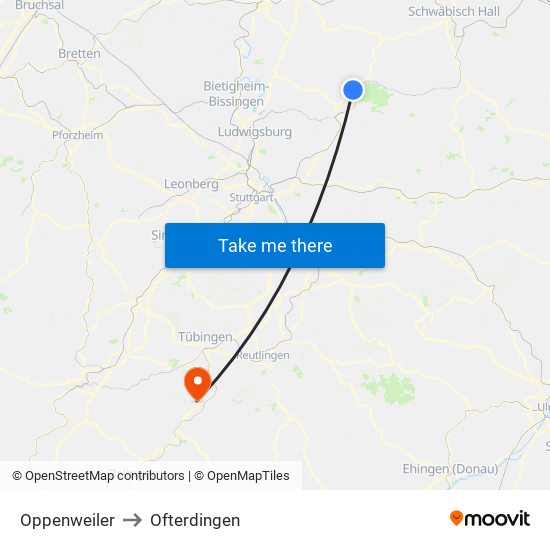 Oppenweiler to Ofterdingen map