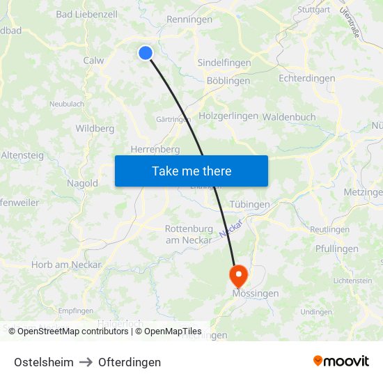 Ostelsheim to Ofterdingen map