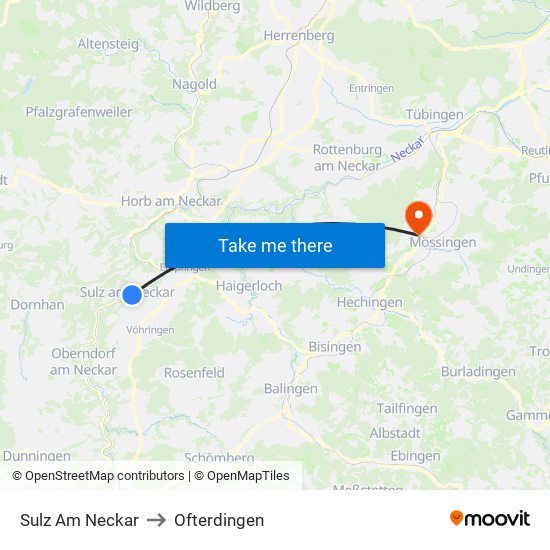 Sulz Am Neckar to Ofterdingen map