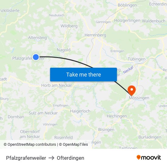 Pfalzgrafenweiler to Ofterdingen map