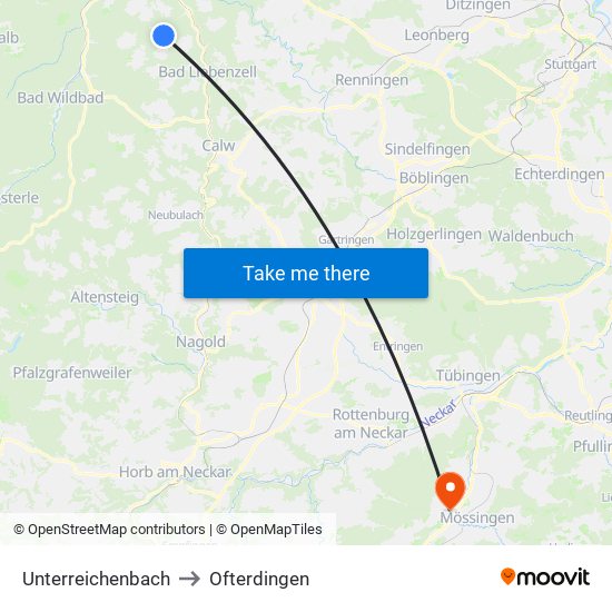 Unterreichenbach to Ofterdingen map