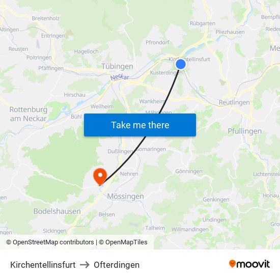 Kirchentellinsfurt to Ofterdingen map