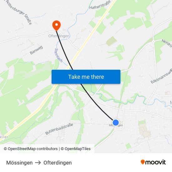 Mössingen to Ofterdingen map