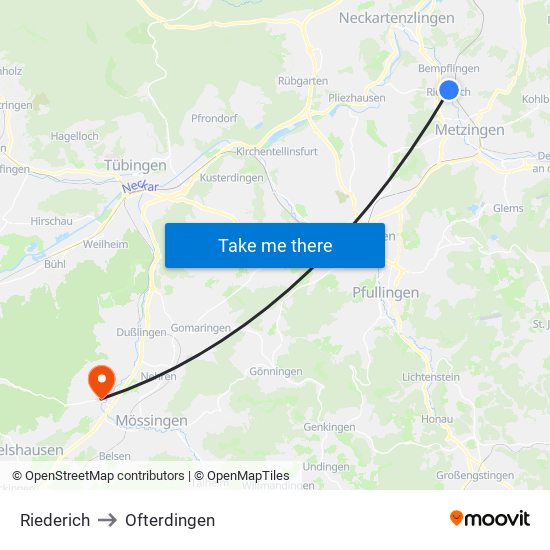 Riederich to Ofterdingen map