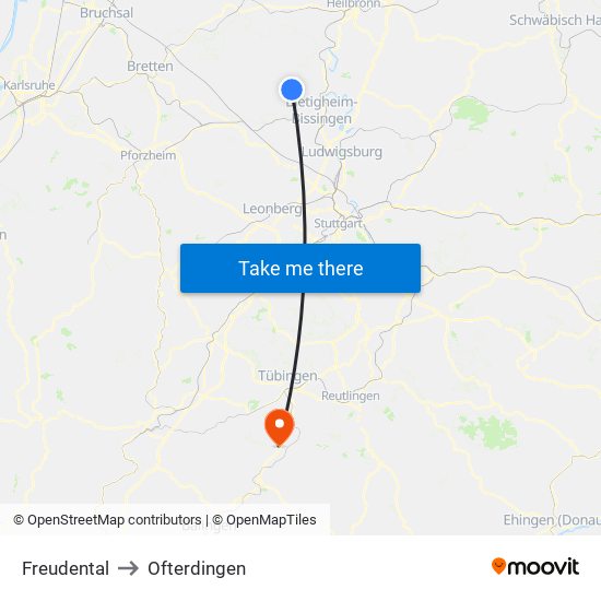 Freudental to Ofterdingen map