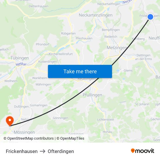 Frickenhausen to Ofterdingen map