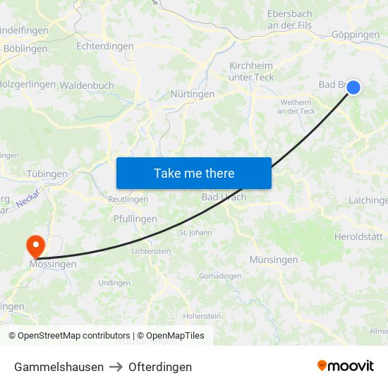 Gammelshausen to Ofterdingen map