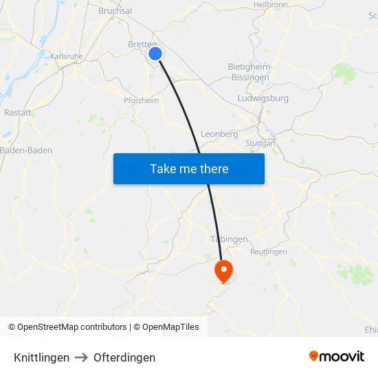 Knittlingen to Ofterdingen map