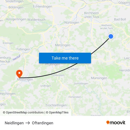 Neidlingen to Ofterdingen map