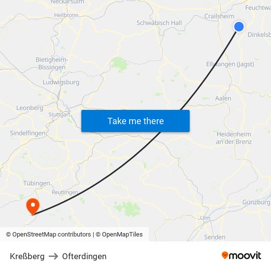 Kreßberg to Ofterdingen map