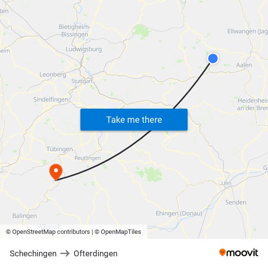 Schechingen to Ofterdingen map