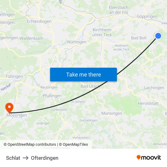 Schlat to Ofterdingen map