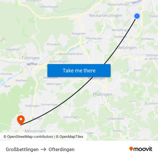 Großbettlingen to Ofterdingen map