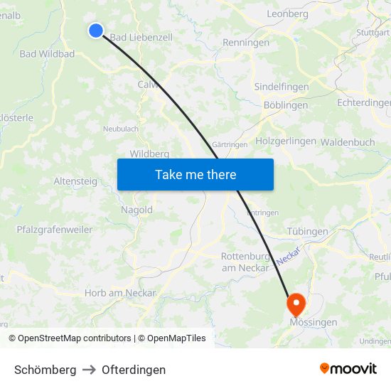 Schömberg to Ofterdingen map