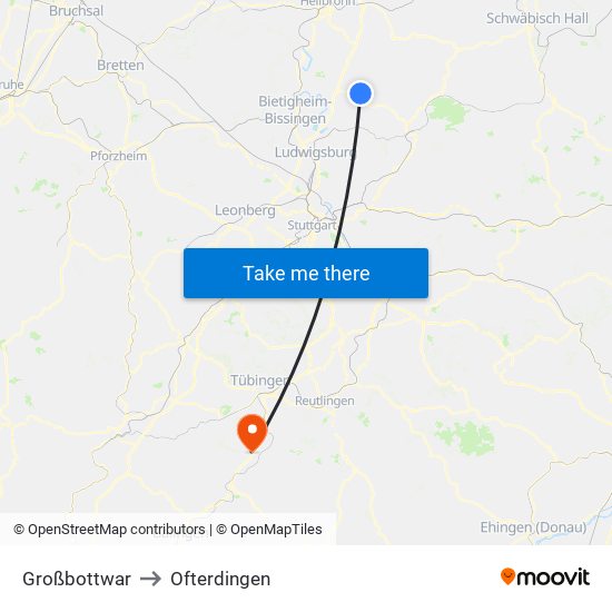 Großbottwar to Ofterdingen map