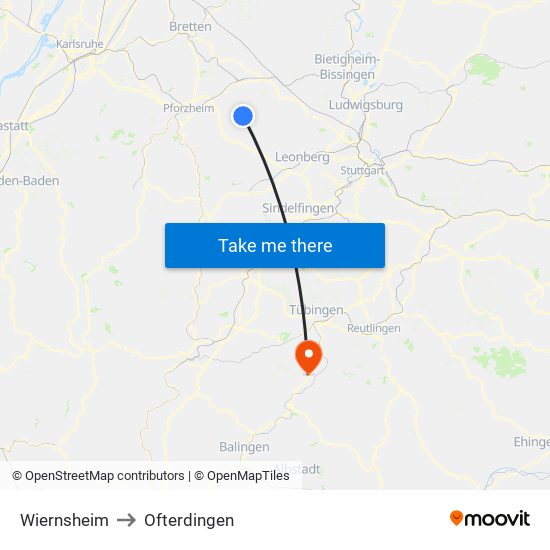 Wiernsheim to Ofterdingen map