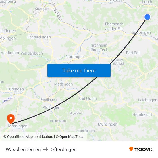 Wäschenbeuren to Ofterdingen map