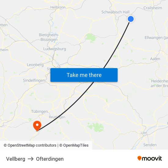 Vellberg to Ofterdingen map